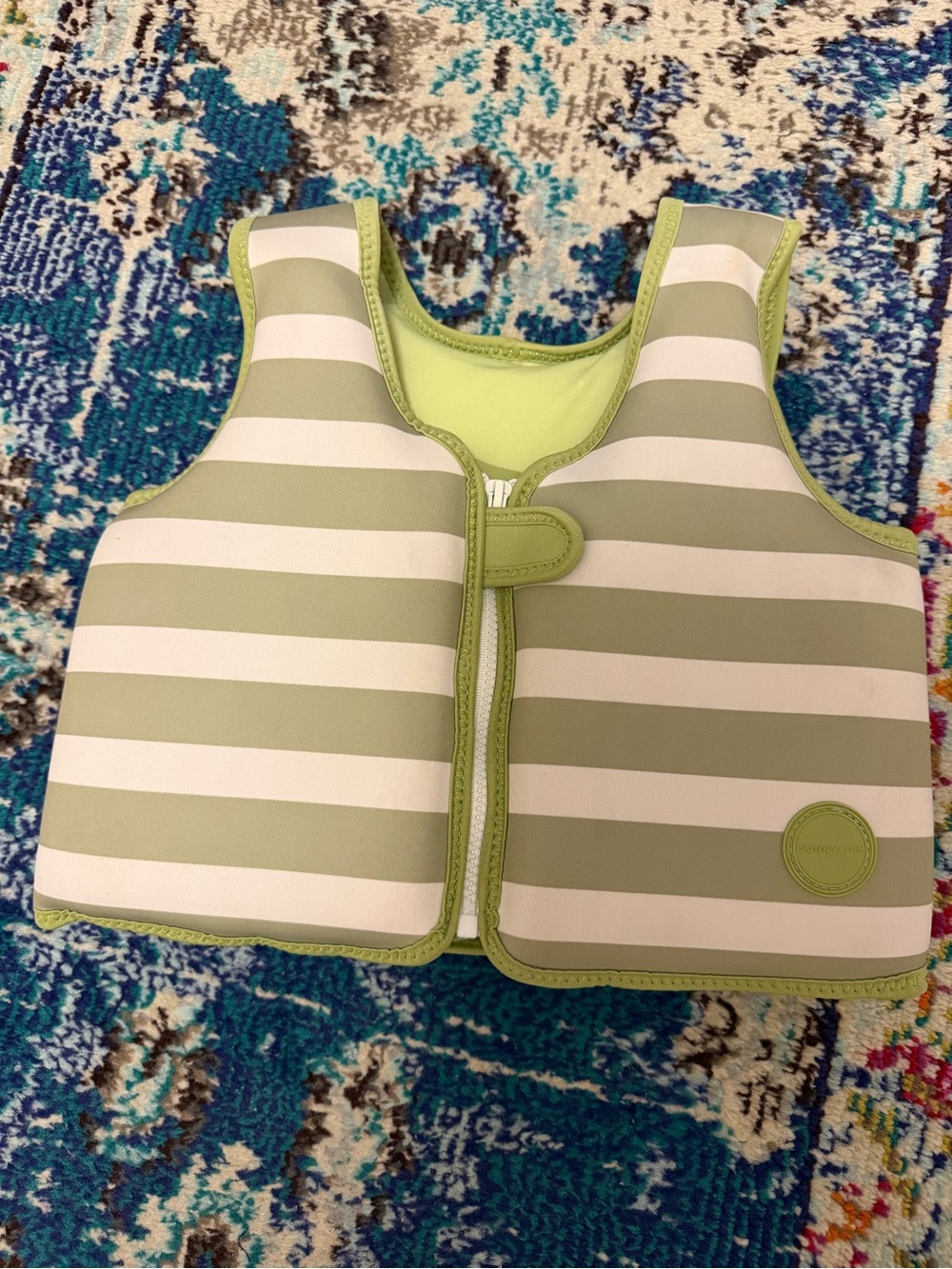Sunnylife Olive Green & White Striped Kids Swim Vest